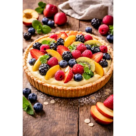 Tarta z kremem budyniowym i owocami